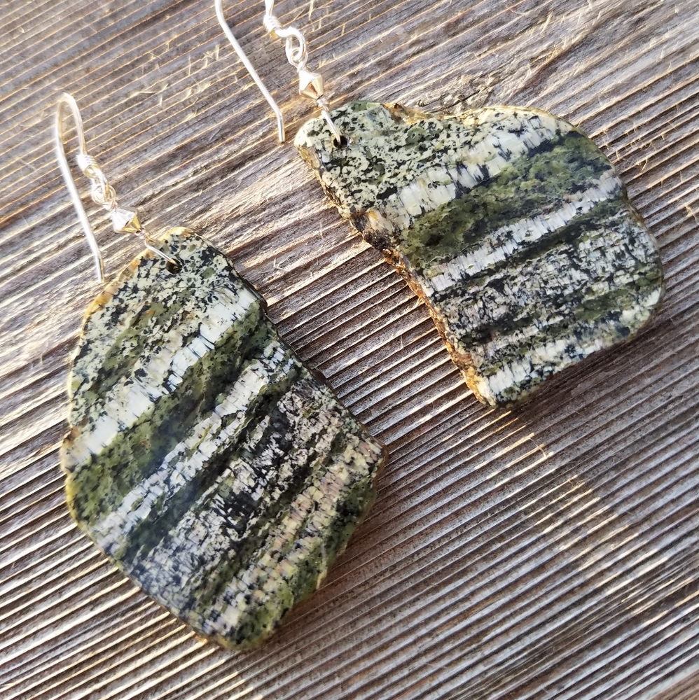 Green zebra jasper natural gemstone earrings.